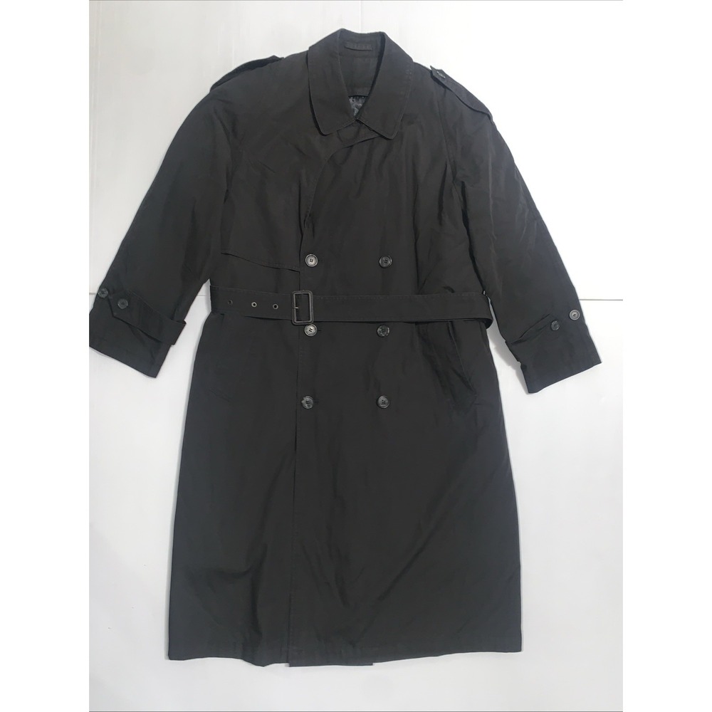 Pierre Cardin Trench Coat Men 40S Black Vintage Quilted Lined Belted 40330